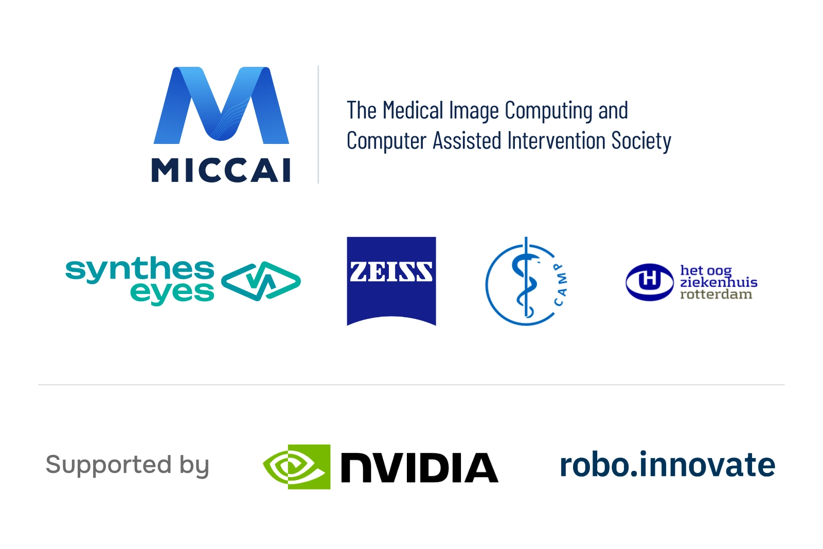 MICCAI, SynthesEyes, ZEISS, CAMP, Het Oog Ziekenhuis Rotterdam — supported by NVIDIA and robo.innovate